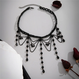 Halloween Gothic Style Black Crystal Tassel Choker for Lady