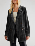 Lapel Split Velvet Blazer Coat for Women