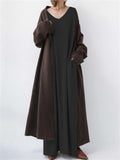 Winter Gentle Solid Color V Neck Long Dress for Lady