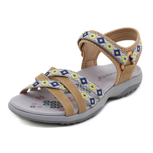 Ethnic Rhombic Pattern Cross Strap Holiday Sandals for Women