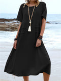 Holiday Solid Color Round Neck Loose Dress for Women