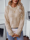 Checked Round Neck Long Sleeve Knitted Sweaters for Women