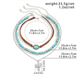 Ethnic Style 3pcs/Set Natural Stone Cactus Pendant Necklaces