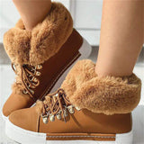 Ladies Faux Fur Lined Round Toe Lace-Up Snow Boots