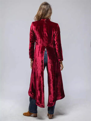 Women's Vintage Comfy Velvet Split Long Coat