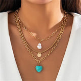 3Pcs/Set Bohemian Irregular Pearl Love Heart Pendant Necklaces for Women