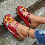 Leisure Flower Decoration Round Toe Wedge Heel Sandals for Ladies