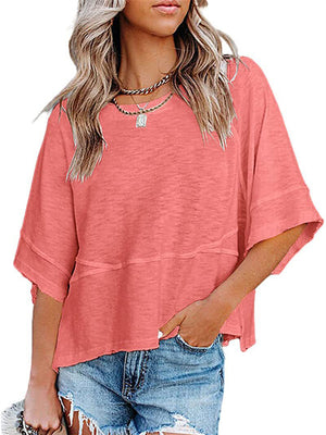 Cozy Round Neck Loose Half Sleeve T-shirts for Women