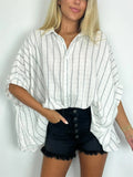 Vintage Vertical Stripe Batwing Sleeve Plus Size Ladies Blouses