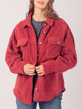 Women's Winter Striped Texture Lapel Chest Pocket Corduroy Coat