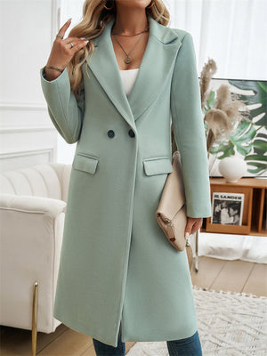 Ladies Autumn Elegant Lapel Flap Pocket Woollen Coat