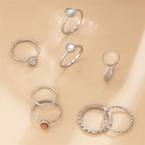 8Pcs/Set Elegant Round Crystal Rings for Lady