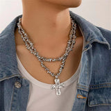 2Pcs/Set Hip-Hop Cross Pendant Acrylic Irregular Beads Necklaces