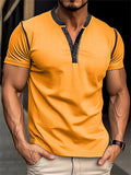 Stretchy Slim Fit Contrast Color Henley Shirt for Men