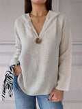 Women's Autumn V Neck One Button Decoration Hooded Shirts