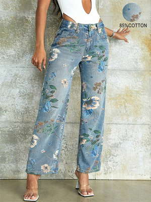 Popular Floral Print Ankle-Length Jeans for Women