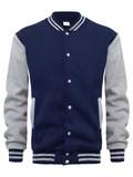 Men's Color Matching Button Up Letterman Jackets