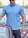 Men's Single-Breasted Short Sleeve Lapel Solid Color Shirt