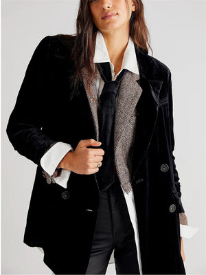 Long Sleeve Velvet Loose Women Collar Jacket Coat