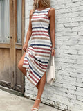 Sleeveless Striped Split Dresses for Ladies