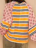 Women's Floral Striped Color Blocking Crew-neck Sweatshirt