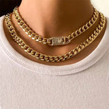 Women's 2Pcs/Set Hip Hop Gold & Silver Metal Chain Chunky Necklaces