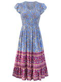 Bohemian Style Women's Flower Print V-Neck Dress