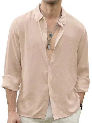 Men's Romantic Solid Color Lapel Button Casual Shirt