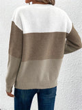 Female Color Contrast Patchwork Round Neck Pullover Sweater