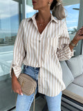 Women's Graceful Stripe Long Sleeve Lapel Shirt for Holiday