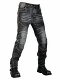 Men's Kevlar Stretchy Retro Motorcycle Jeans with Knee & Hip Protector