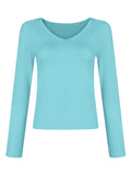 V Neck Slim Fit Stretchy Simple Base Shirt for Women