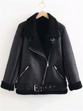 Women's Faux Lamb Wool Motorcycle Jacket with Zipper Pocket