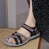 Ethnic Rhombic Pattern Cross Strap Holiday Sandals for Women