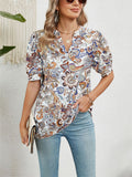 Bohemian Style V Neck Paisley Print Fitted Shirt for Women