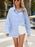 Fashion Oversized Vertical Stripe Button Blouses for Women