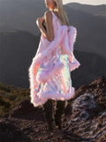 Women's Modish Shinny Sequined Faux Fur LED Coats