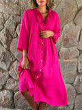 Women's Super Soft Cotton Linen Extra Loose Button Dress