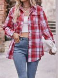 Vintage Fashion Plaid Lapel Oversize Long Sleeve Blouse for Lady