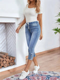 Female Trendy Lace-up Light Blue Cropped Jeans