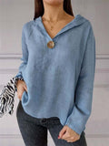 Women's Autumn V Neck One Button Decoration Hooded Shirts