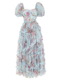 Romantic Flower Mesh Puff Sleeve Princess Dress for Women