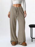 Women's Comfort Elastic Waist Striped Casual Straight Leg Pants