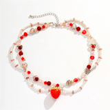 Female Lovely Faux Pearl Heart Strawberry Pendant Necklace