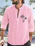 Comfy Stand Collar Coconut Palm Printed Men's Vacation Shirts