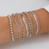 8Pcs/Set Trendy Metal Chain Bead Bracelets for Women