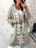 All Sins Letter Contrast Color Hooded Knitted Sweater for Lady