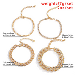 Female 4pcs/Set Adjustable Shiny Iced Out Rhinestone Bracelets