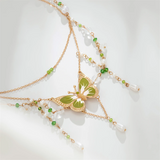 Sweet 2PCS Green Butterfly Pendant Necklace Clip Earring Set