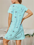 Stylish Printed Women's Crew Neck Nightwear Dresses